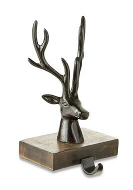 Brown Metal Reindeer Head Christmas Rustic Stocking Holder, 8 in, Holiday Time